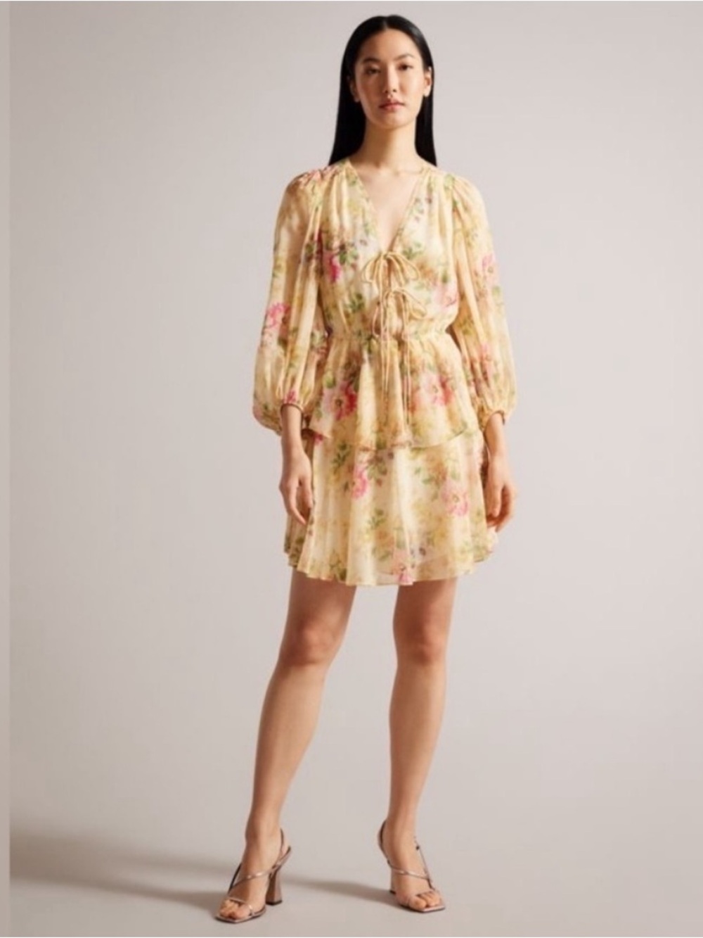 Ted Baker Tamziiy Floral Print Tie Front Mini Dress 6